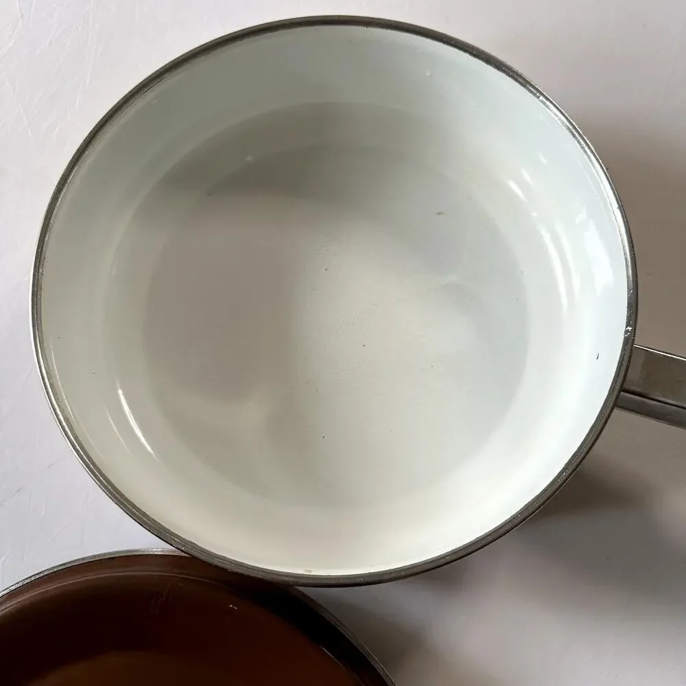 Vintage 1970s Japan Sanko Ware Floral Enamel Sauce Pan Show Pan w/ Lid